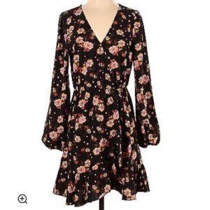 Abound Casual Floral Dress, Large, Black with flowers